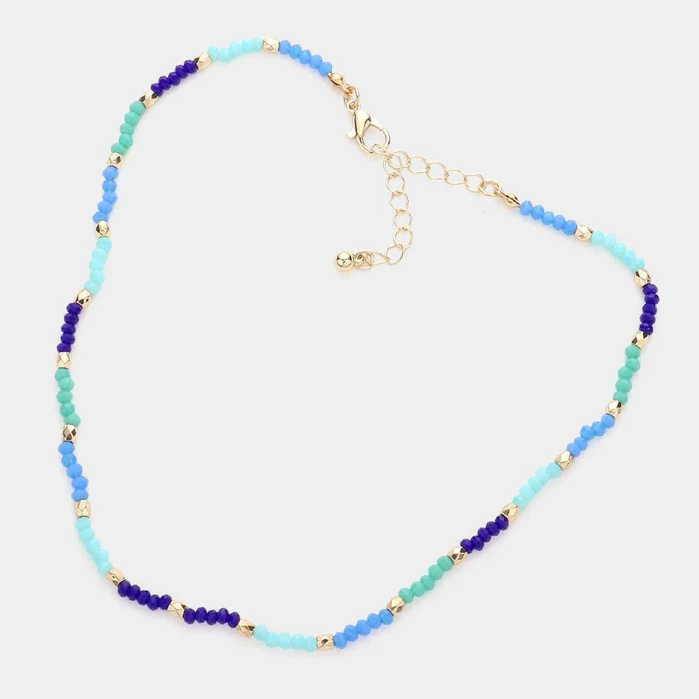 Blue Faceted Beaded Choker Necklace - Jewelry Store by Erik Rayo