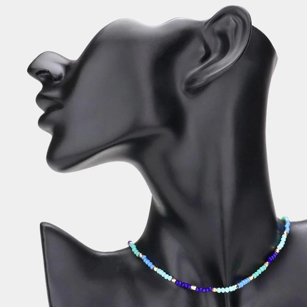 Blue Faceted Beaded Choker Necklace - Jewelry Store by Erik Rayo