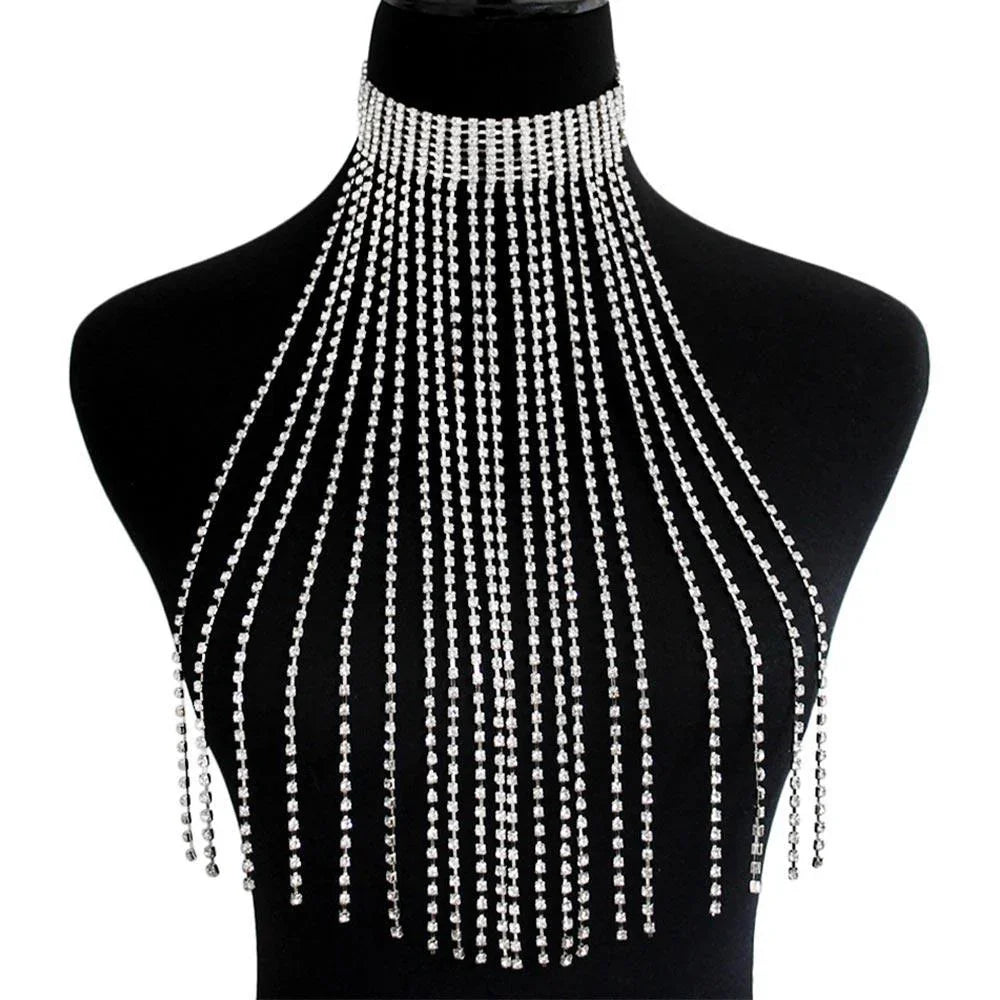 Rhinestone Fringe Dropdown Choker Necklace - Jewelry Store by Erik Rayo