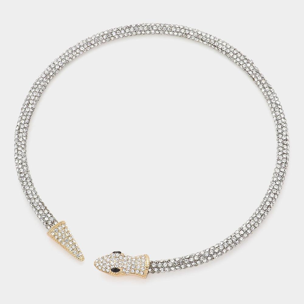 Gold Rhinestone Embellished Snake Choker Necklace - Jewelry Store by Erik Rayo