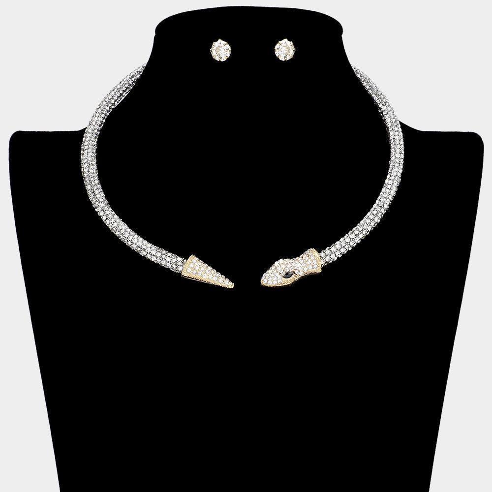 Gold Rhinestone Embellished Snake Choker Necklace - Jewelry Store by Erik Rayo