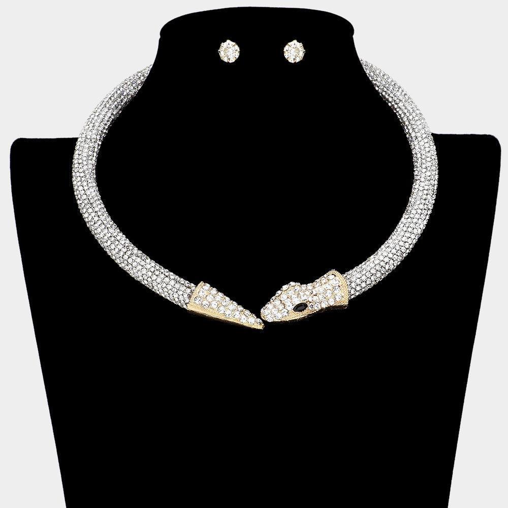 Gold Rhinestone Embellished Snake Choker Necklace - Jewelry Store by Erik Rayo