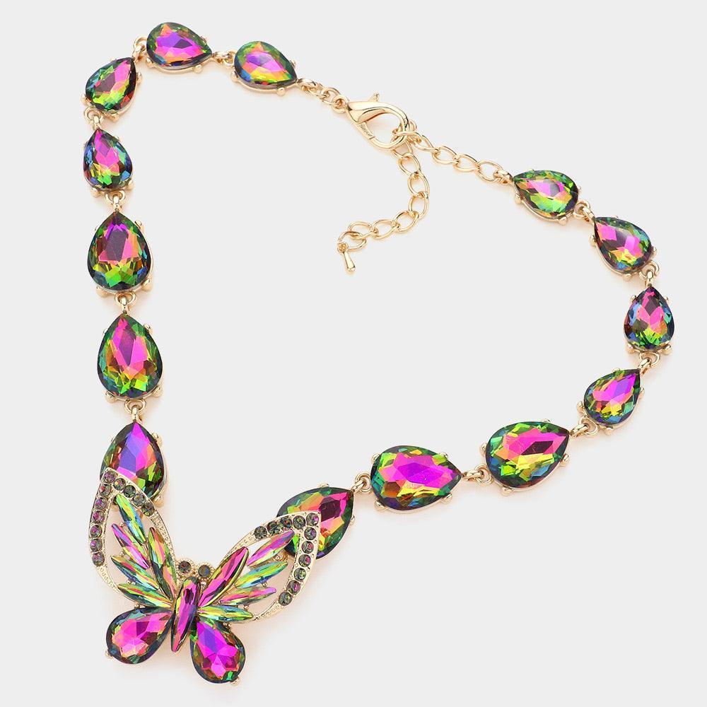 Gold Crystal Butterfly Teardrop Stone Cluster Evening Choker Necklace - Jewelry Store by Erik Rayo