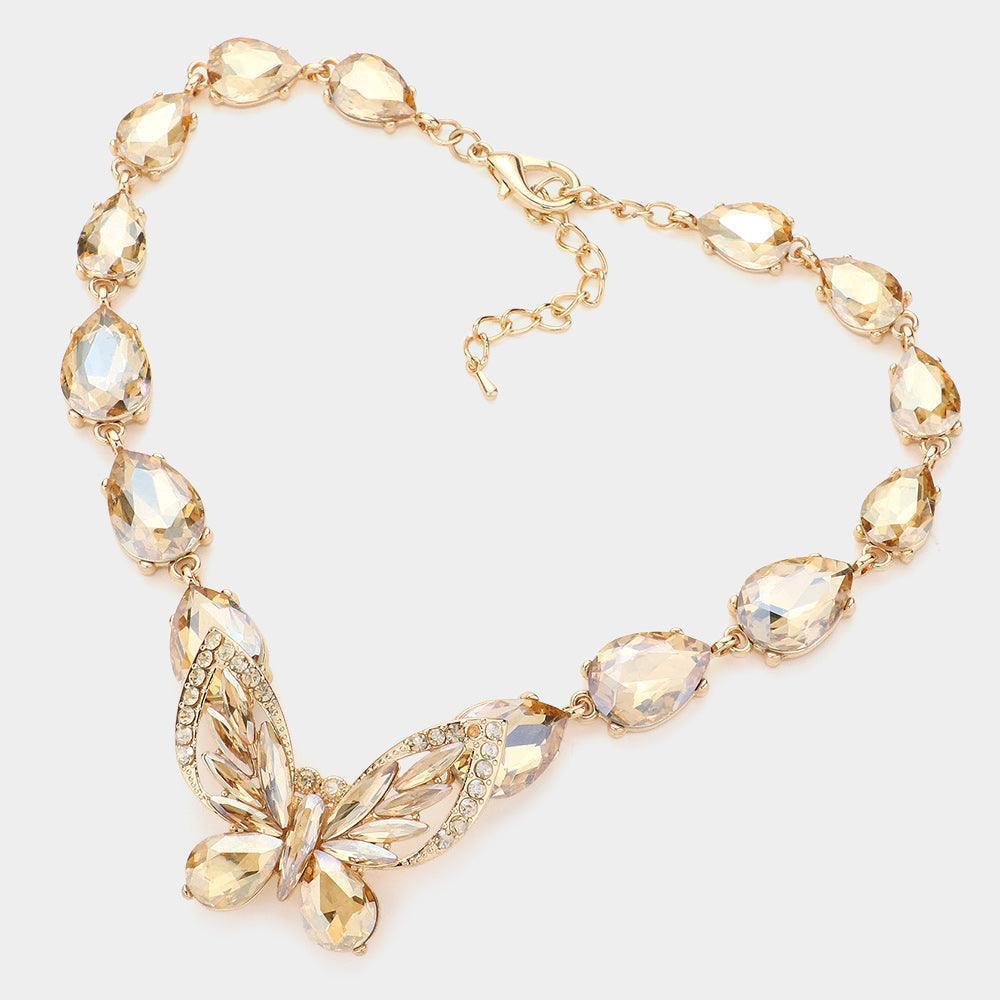 Gold Crystal Butterfly Teardrop Stone Cluster Evening Choker Necklace - Jewelry Store by Erik Rayo