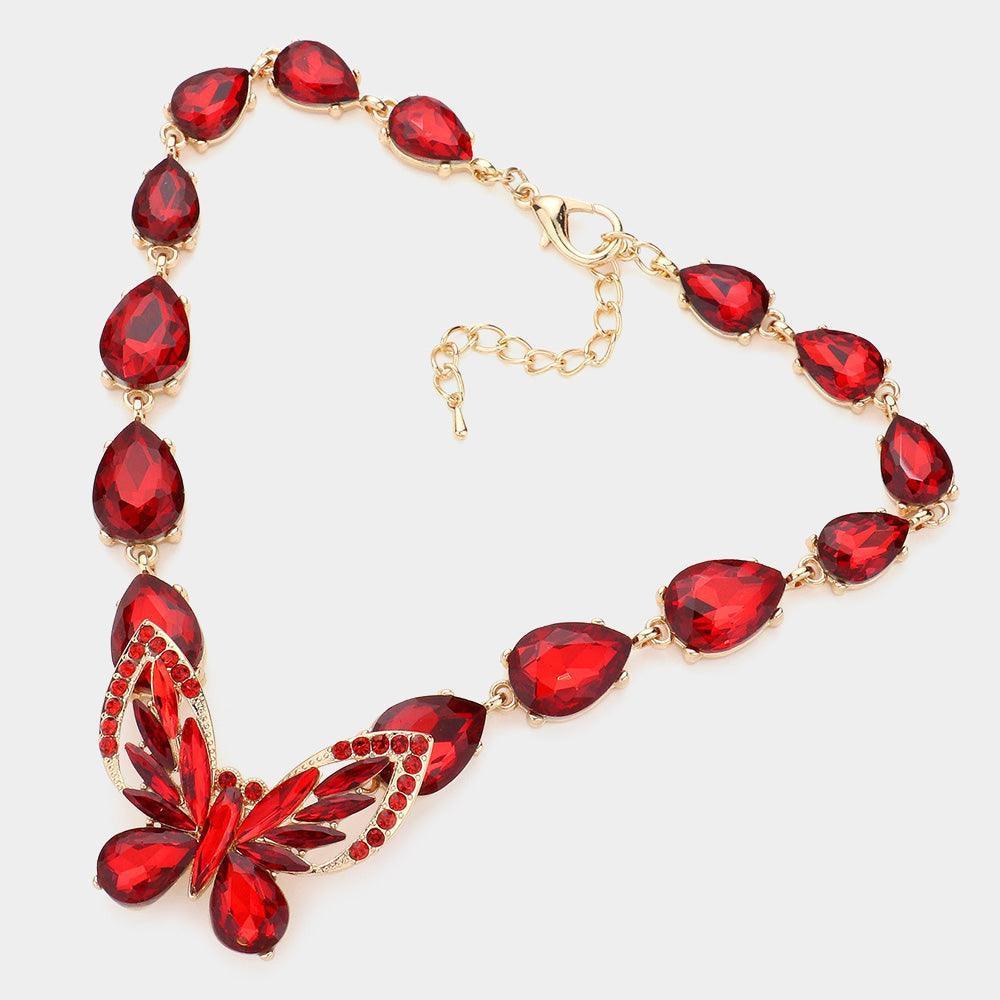 Gold Crystal Butterfly Teardrop Stone Cluster Evening Choker Necklace - Jewelry Store by Erik Rayo