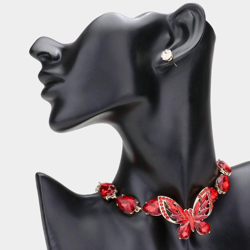 Gold Crystal Butterfly Teardrop Stone Cluster Evening Choker Necklace - Jewelry Store by Erik Rayo