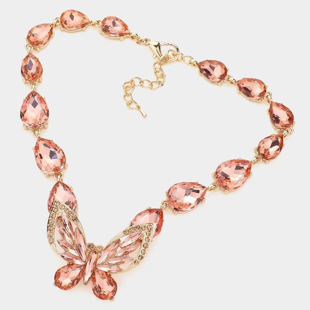 Gold Crystal Butterfly Teardrop Stone Cluster Evening Choker Necklace - Jewelry Store by Erik Rayo