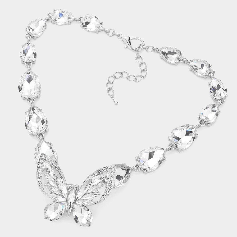 Crystal Butterfly Teardrop Stone Cluster Evening Choker Necklace - Jewelry Store by Erik Rayo