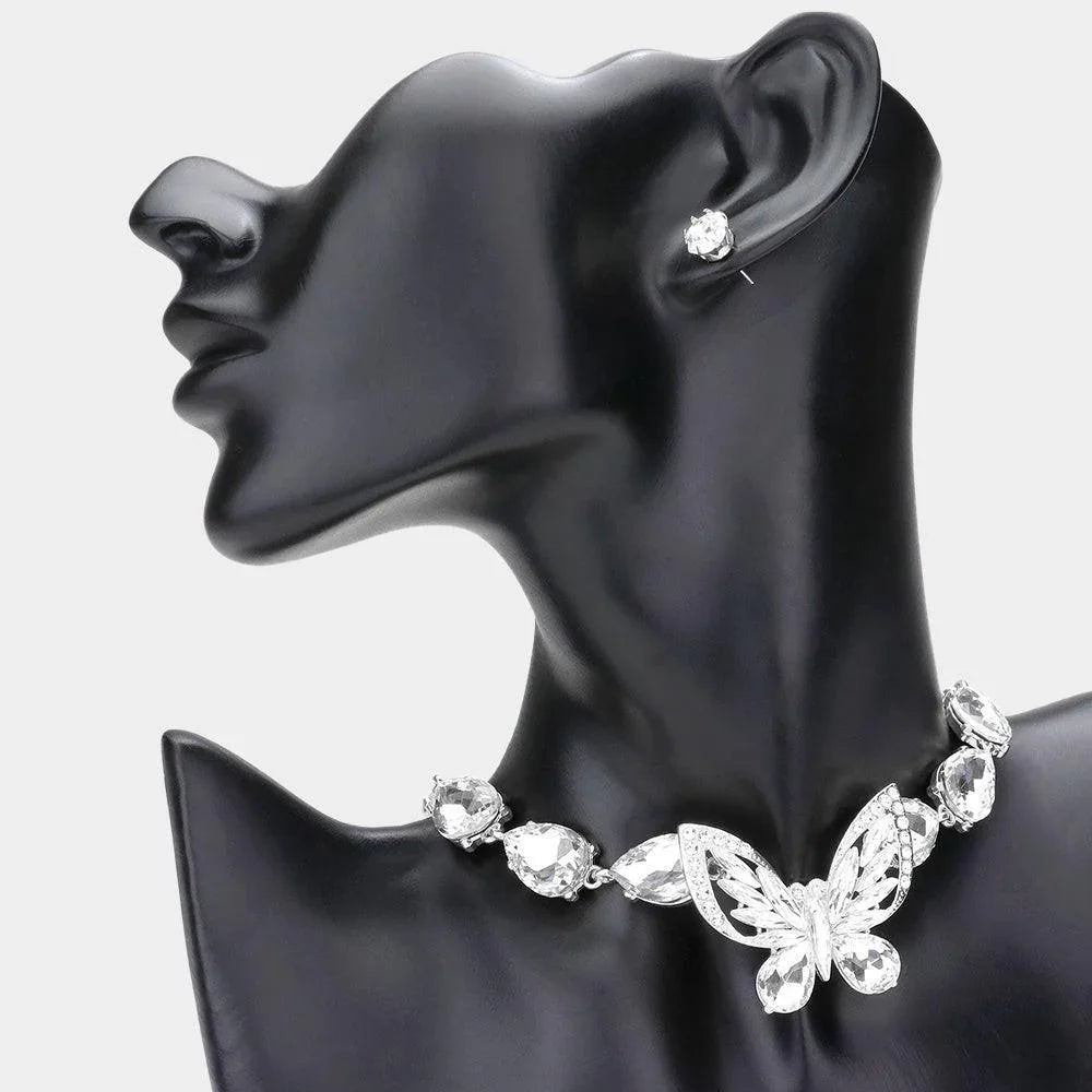 Crystal Butterfly Teardrop Stone Cluster Evening Choker Necklace - Jewelry Store by Erik Rayo