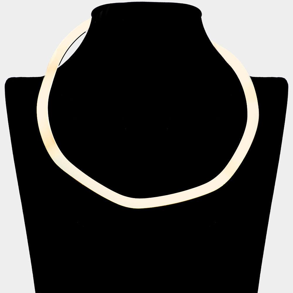 Gold Flat Wavy Metal Open Choker Necklace