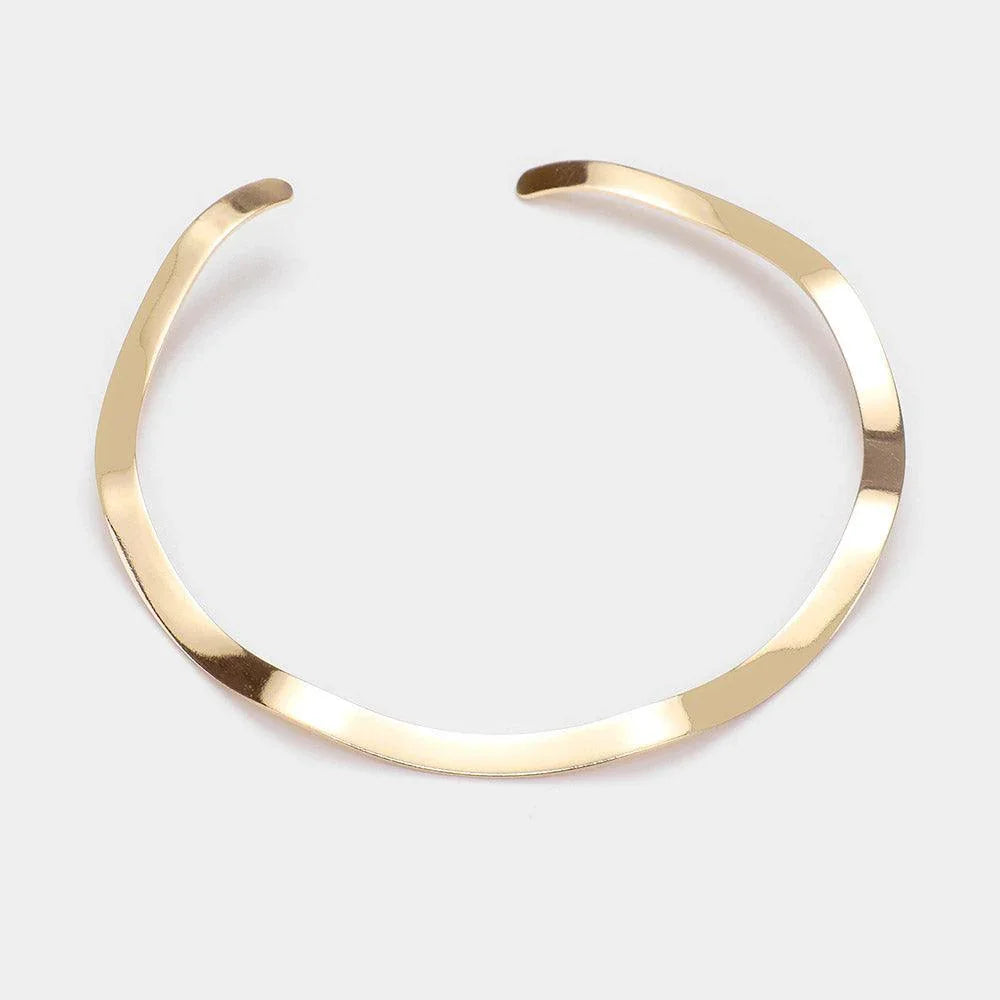 Gold Flat Wavy Metal Open Choker Necklace - Jewelry Store by Erik Rayo