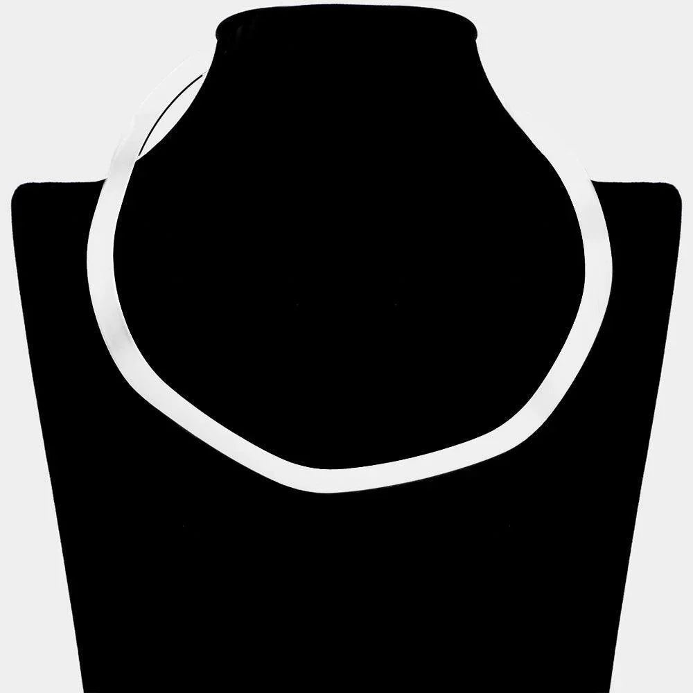 Silver Flat Wavy Metal Open Choker Necklace - Jewelry Store by Erik Rayo