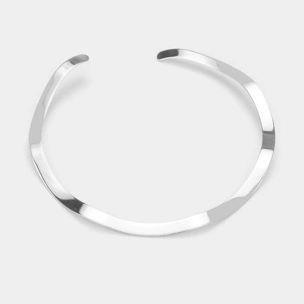 Silver Flat Wavy Metal Open Choker Necklace - Jewelry Store by Erik Rayo
