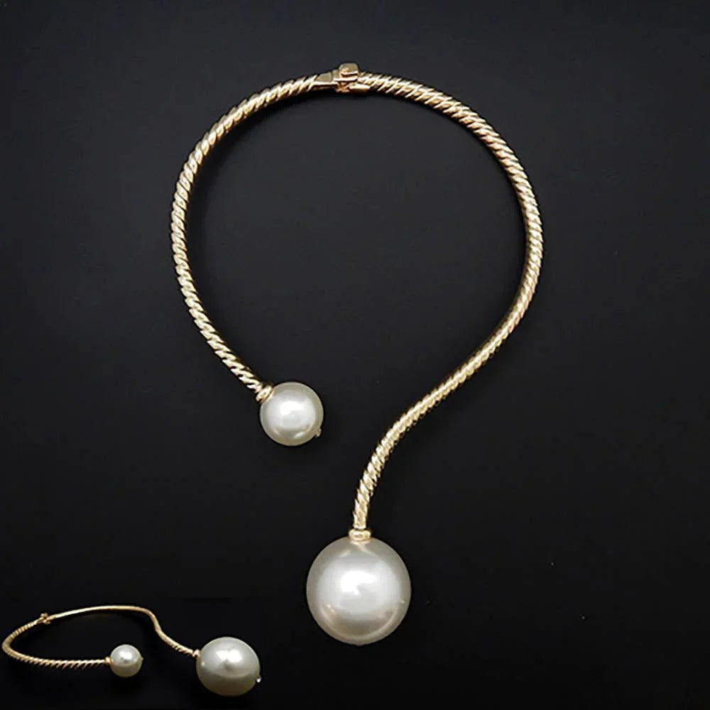 Cream Chunky Pearl Textured Metal Collar Choker Necklace - Jewelry Store by Erik Rayo