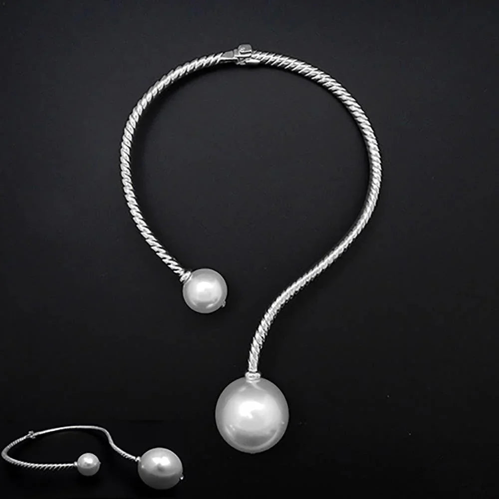 White Chunky Pearl Textured Metal Collar Choker Necklace - Jewelry Store by Erik Rayo
