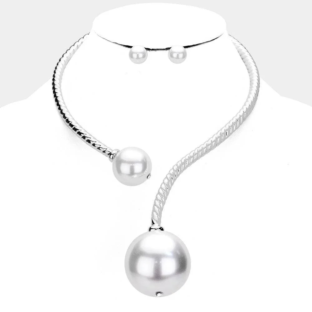 White Chunky Pearl Textured Metal Collar Choker Necklace - Jewelry Store by Erik Rayo