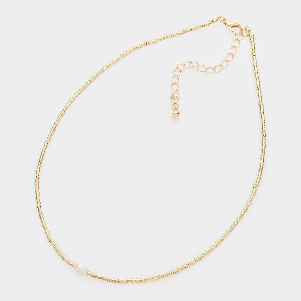 Gold Pearl Accented Seed Beaded Choker Necklace - Jewelry Store by Erik Rayo