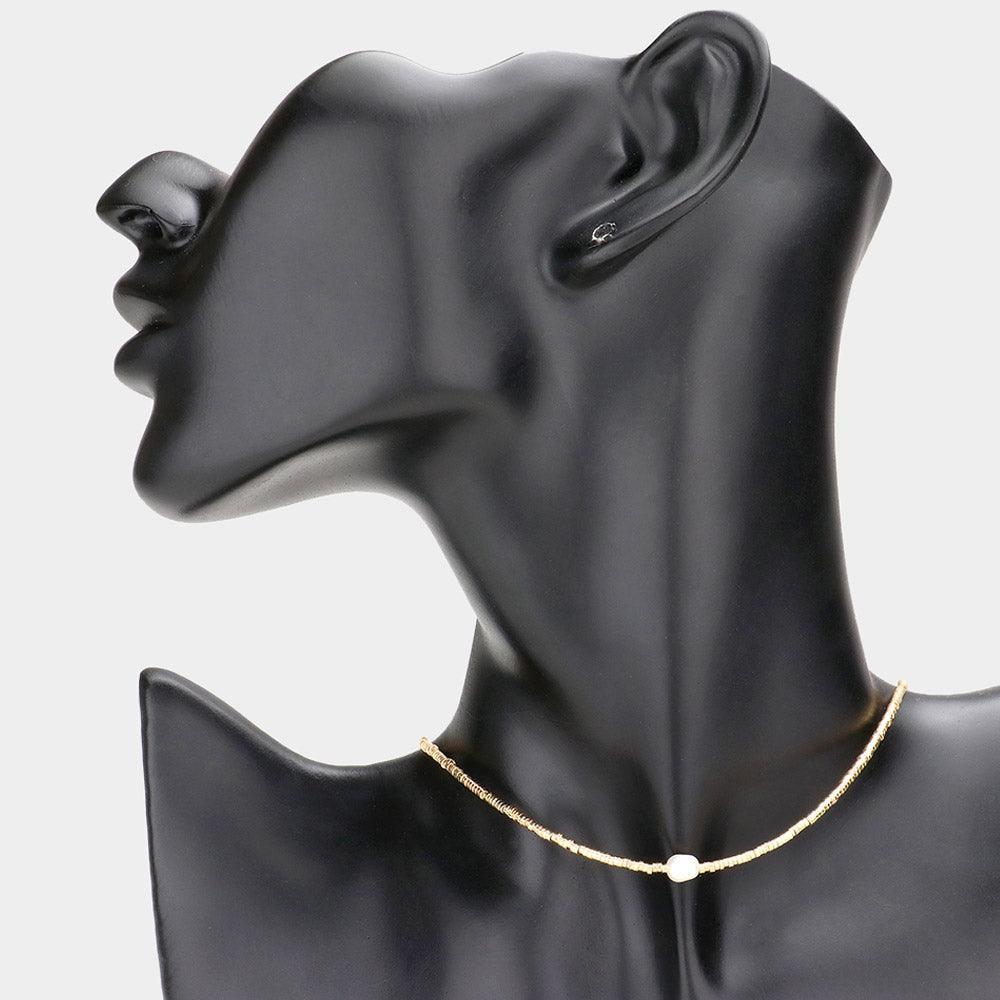 Gold Pearl Accented Seed Beaded Choker Necklace - Jewelry Store by Erik Rayo