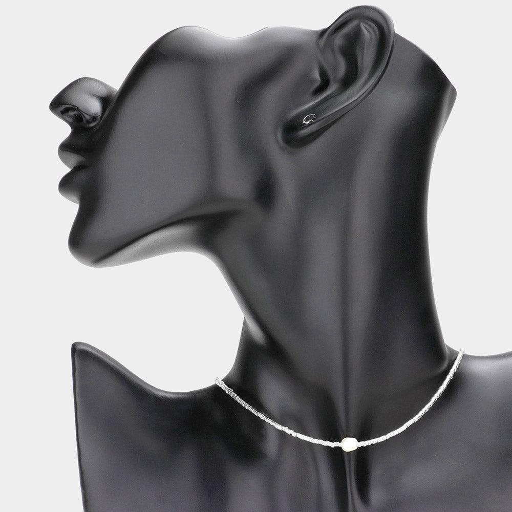 Pearl Accented Seed Beaded Choker Necklace - Jewelry Store by Erik Rayo