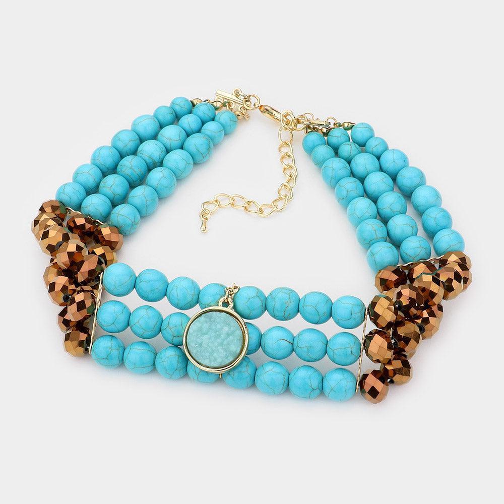 Turquoise Natural Stone Pendant Druzy Choker Necklace - Jewelry Store by Erik Rayo
