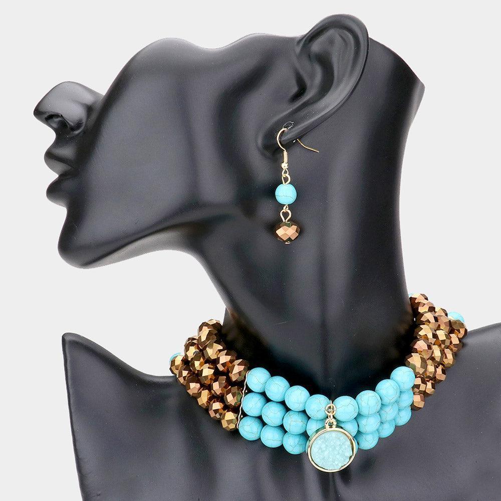 Turquoise Natural Stone Pendant Druzy Choker Necklace - Jewelry Store by Erik Rayo