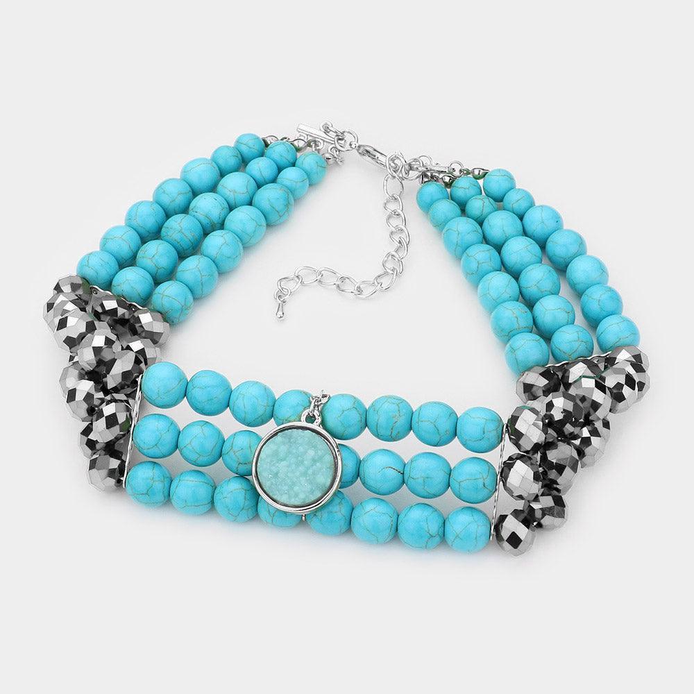 Turquoise Natural Stone Pendant Druzy Choker Necklace - Jewelry Store by Erik Rayo