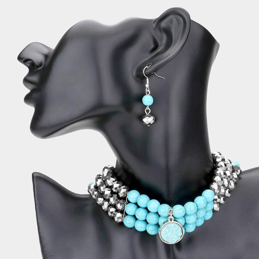 Turquoise Natural Stone Pendant Druzy Choker Necklace - Jewelry Store by Erik Rayo