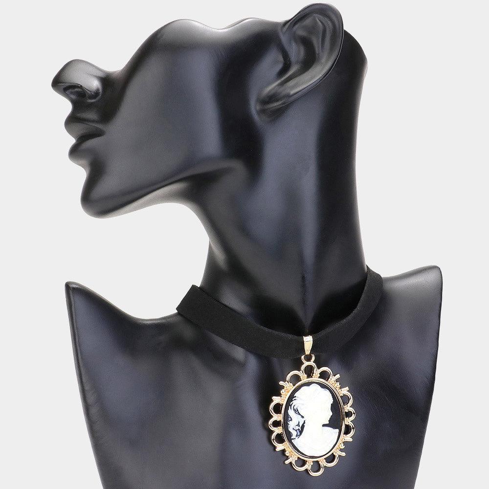 Black Cameo Pendant Choker Necklace - Jewelry Store by Erik Rayo
