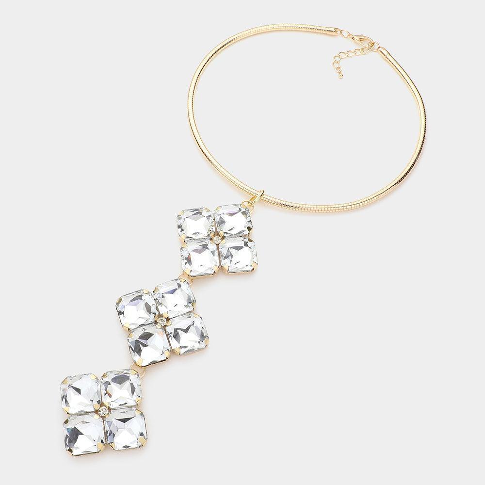 Gold Square Stone Cluster Link Choker Evening Necklace - Jewelry Store by Erik Rayo