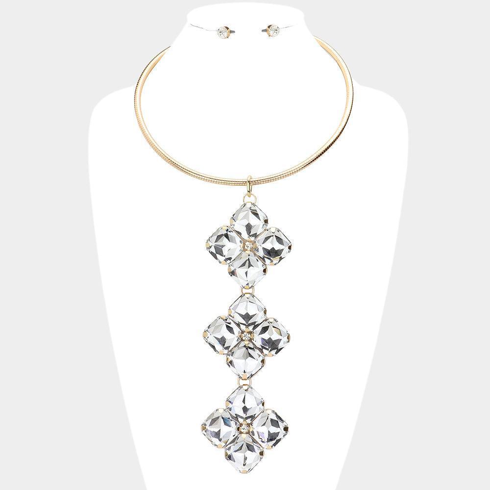 Gold Square Stone Cluster Link Choker Evening Necklace - Jewelry Store by Erik Rayo