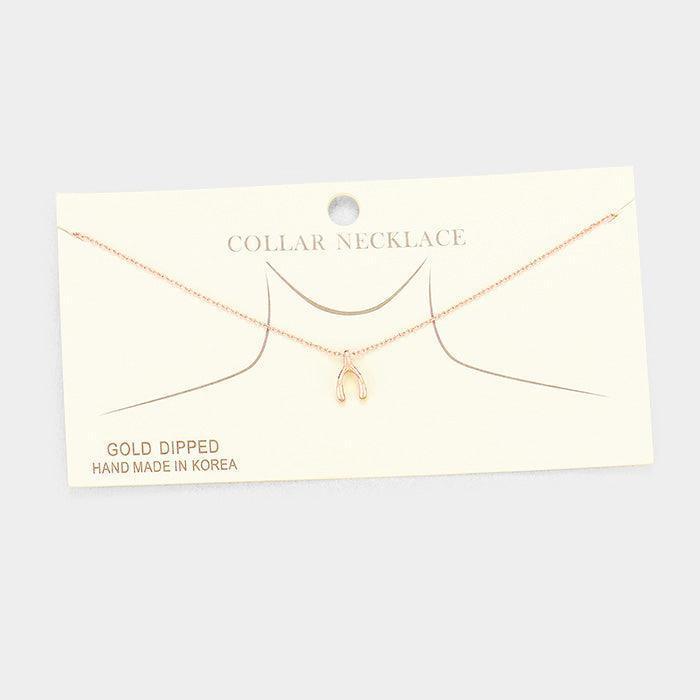 Rose Gold Gold Dipped Round Metal Wishbone Collar Necklace - Jewelry Store by Erik Rayo
