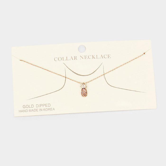 Rose Gold Gold Dipped Metal Pineapple Pendant Collar Necklace - Jewelry Store by Erik Rayo