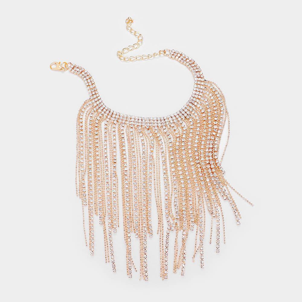 Gold Rhinestone Fringe Choker Necklace - Jewelry Store by Erik Rayo