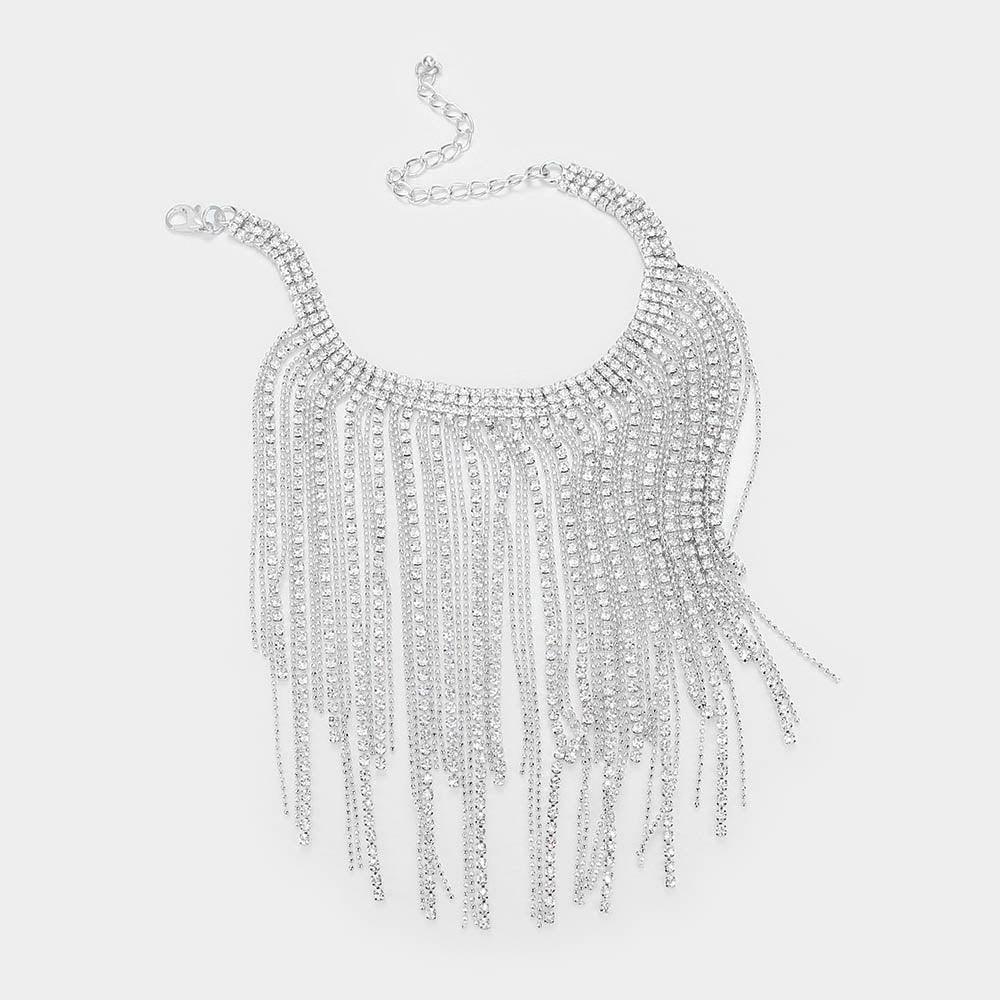 Clear Rhinestone Fringe Bib Choker Necklace - Jewelry Store by Erik Rayo