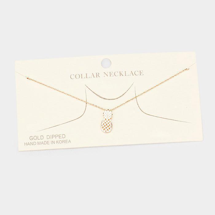 Rose Gold Gold Dipped Metal Pineapple Pendant Collar Necklace - Jewelry Store by Erik Rayo
