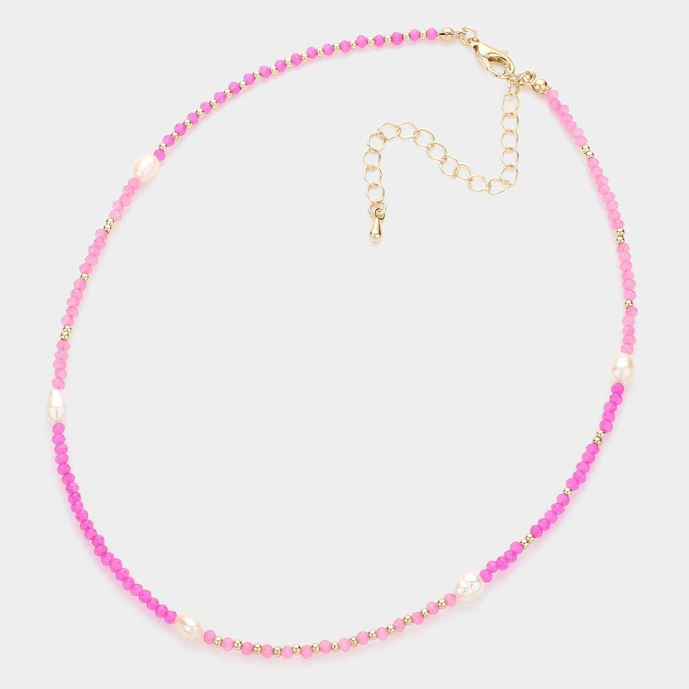 Pink Pearl Accented Faceted Beaded Choker Necklace - Jewelry Store by Erik Rayo