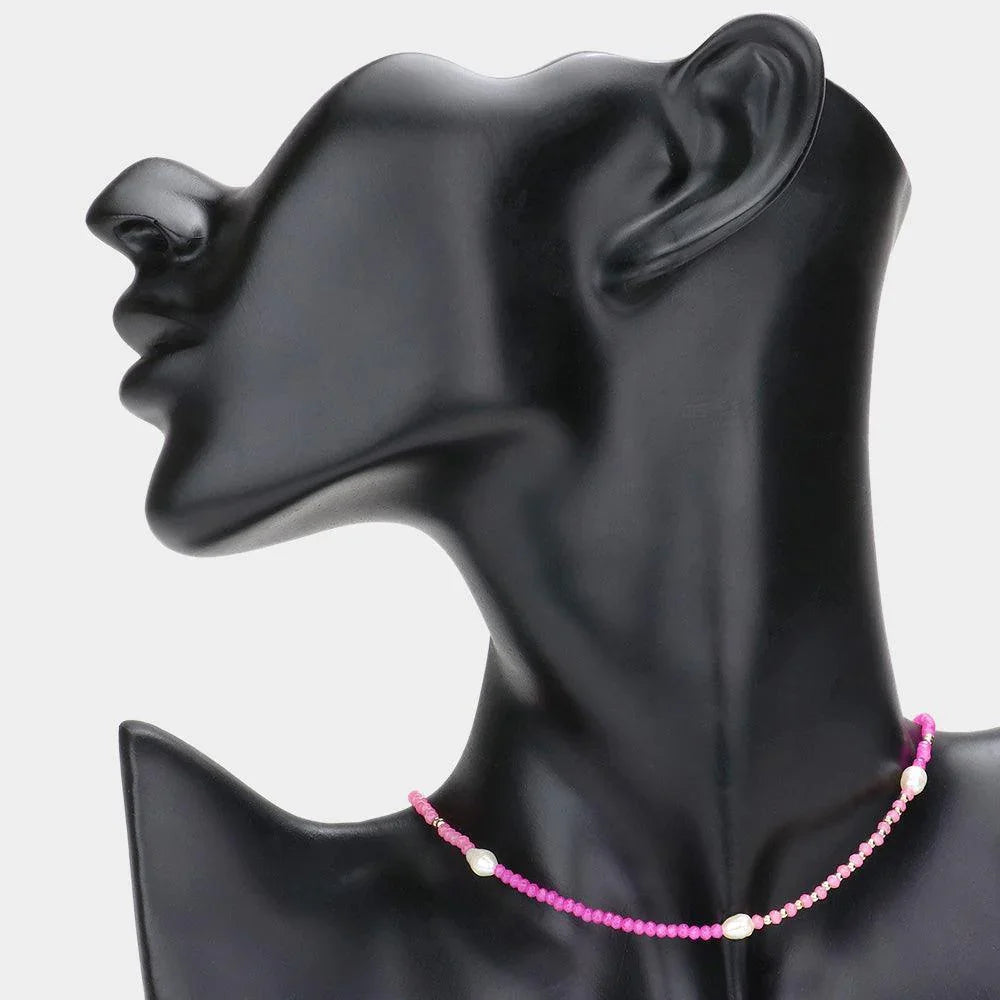Pink Pearl Accented Faceted Beaded Choker Necklace - Jewelry Store by Erik Rayo