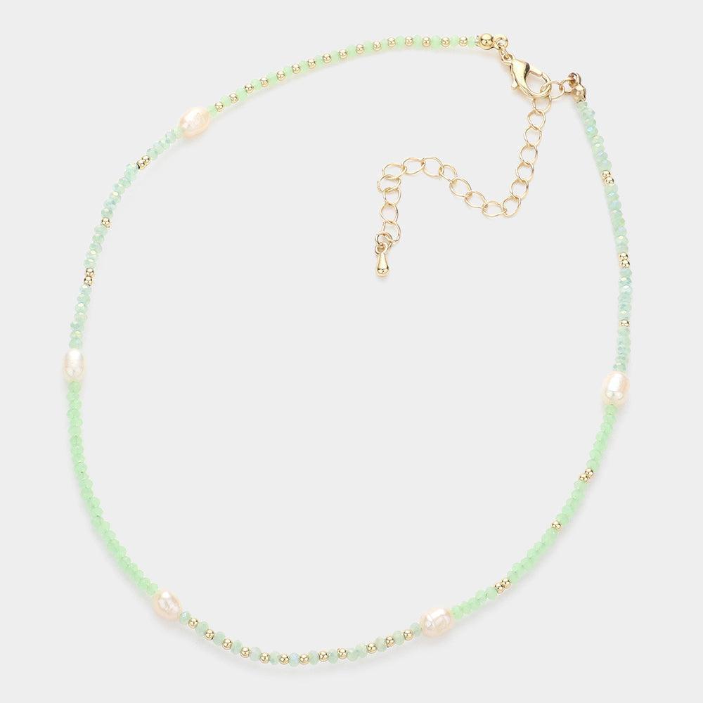Mint Pearl Accented Faceted Beaded Choker Necklace - Jewelry Store by Erik Rayo