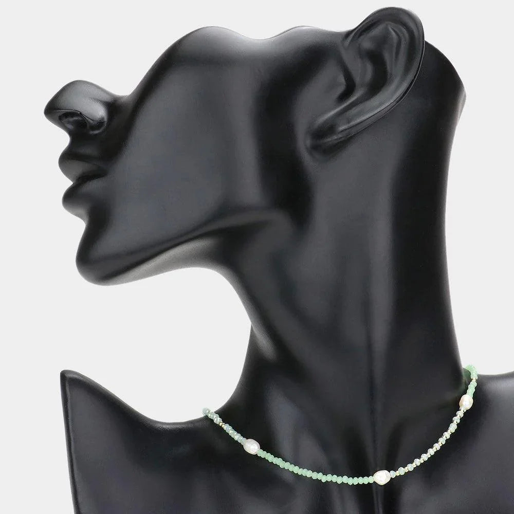 Mint Pearl Accented Faceted Beaded Choker Necklace - Jewelry Store by Erik Rayo