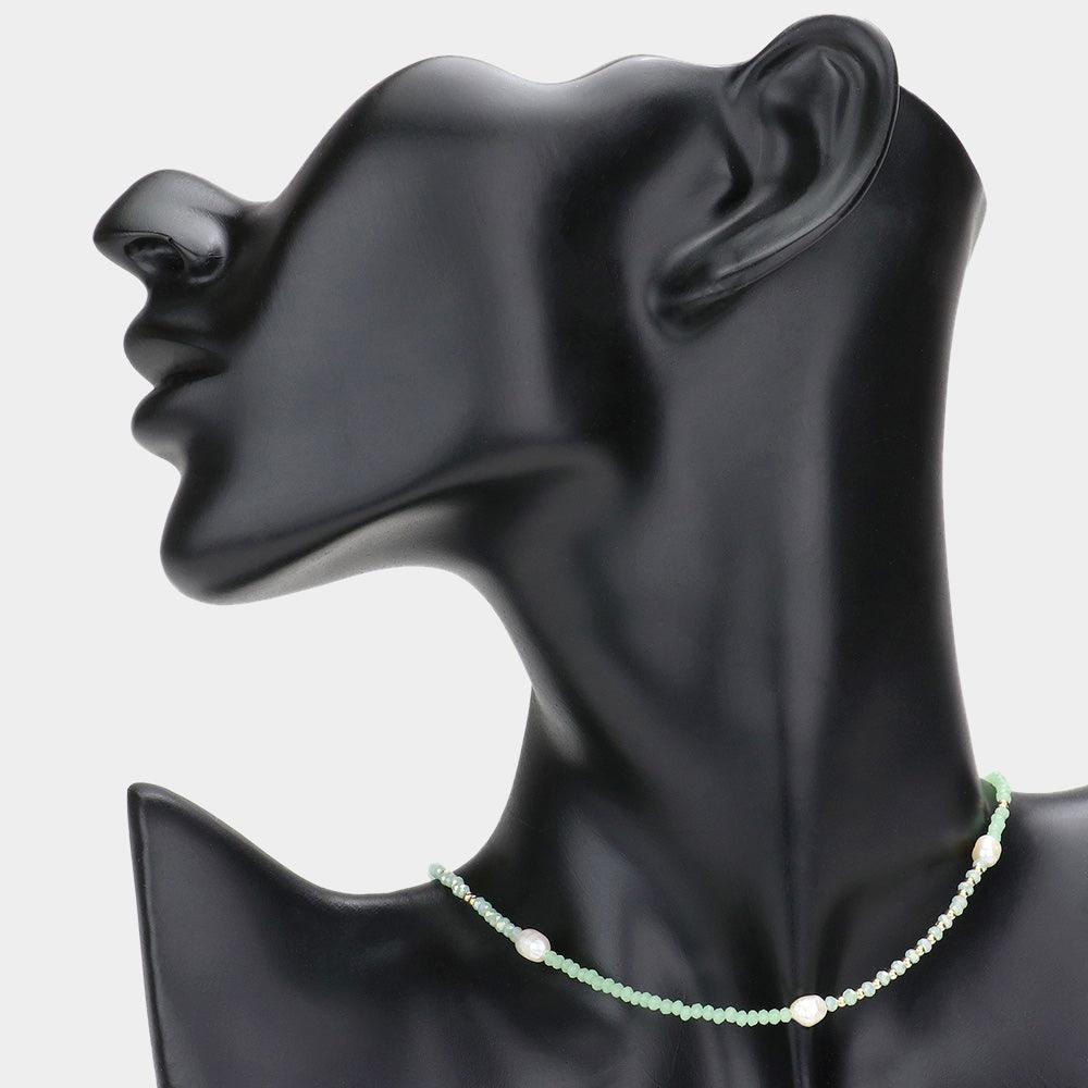 Mint Pearl Accented Faceted Beaded Choker Necklace