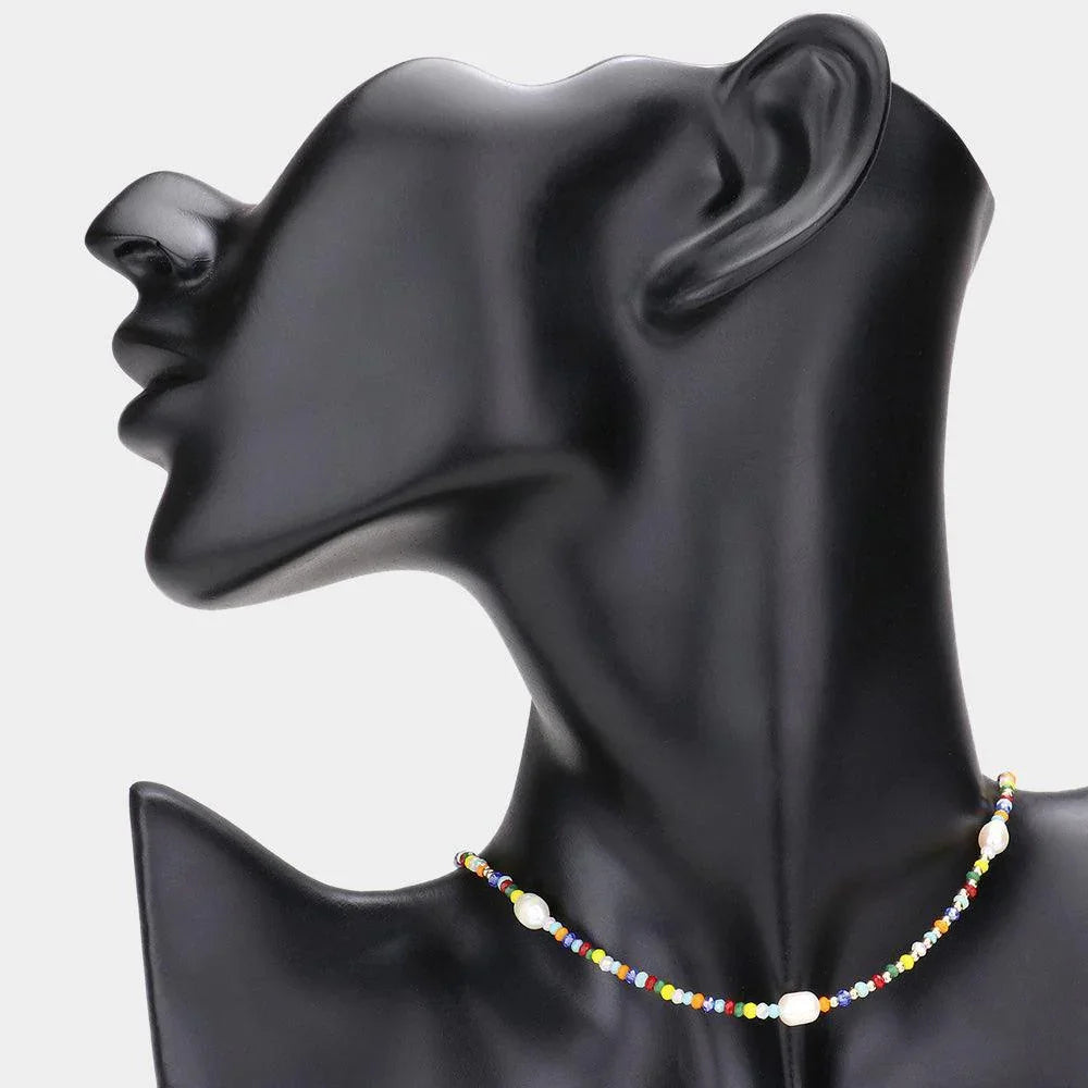 Pearl Accented Faceted Beaded Choker Necklace - Jewelry Store by Erik Rayo