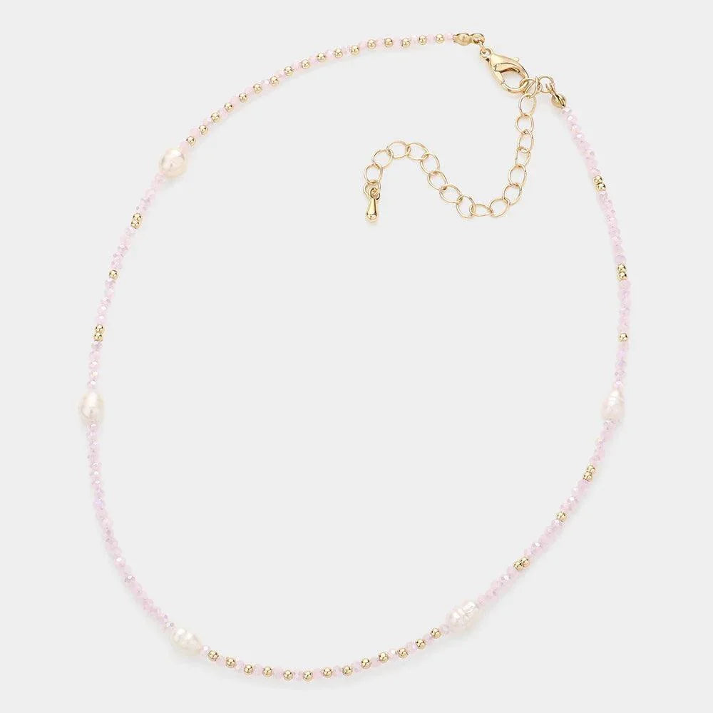 Pink Pearl Accented Faceted Beaded Choker Necklace - Jewelry Store by Erik Rayo