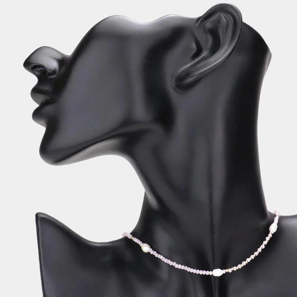 Pink Pearl Accented Faceted Beaded Choker Necklace - Jewelry Store by Erik Rayo