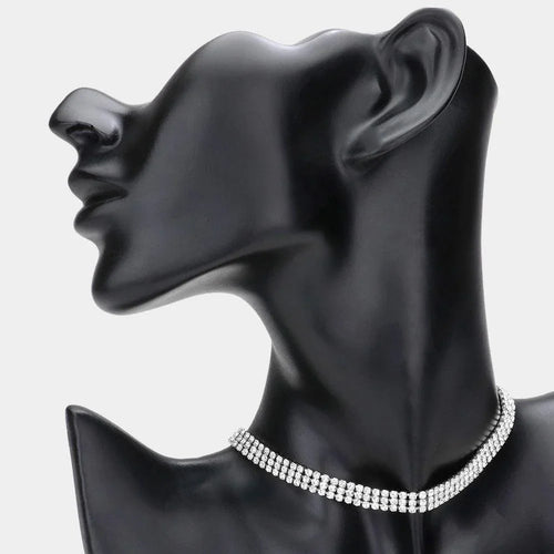 3-Row Rhinestone Pave Evening Choker Necklace - Jewelry Store by Erik Rayo