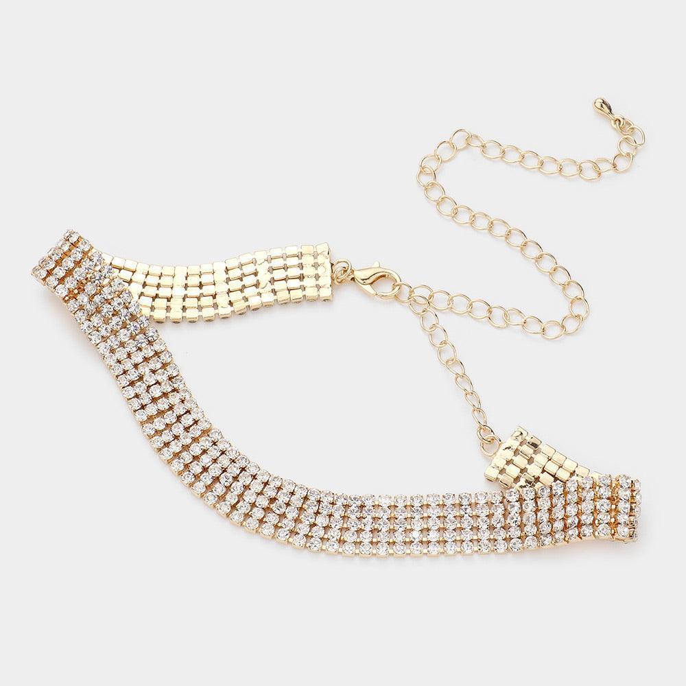 Gold 5-Row Rhinestone Pave Evening Choker Necklace - Jewelry Store by Erik Rayo
