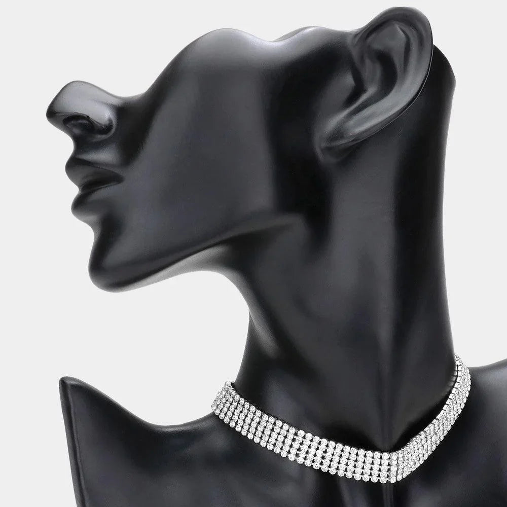 5-Row Rhinestone Pave Evening Choker Necklace - Jewelry Store by Erik Rayo