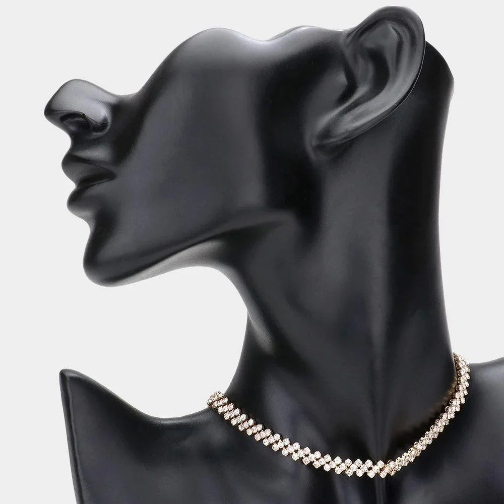 Gold Round Rhinestone Pave Evening Choker Necklace - Jewelry Store by Erik Rayo