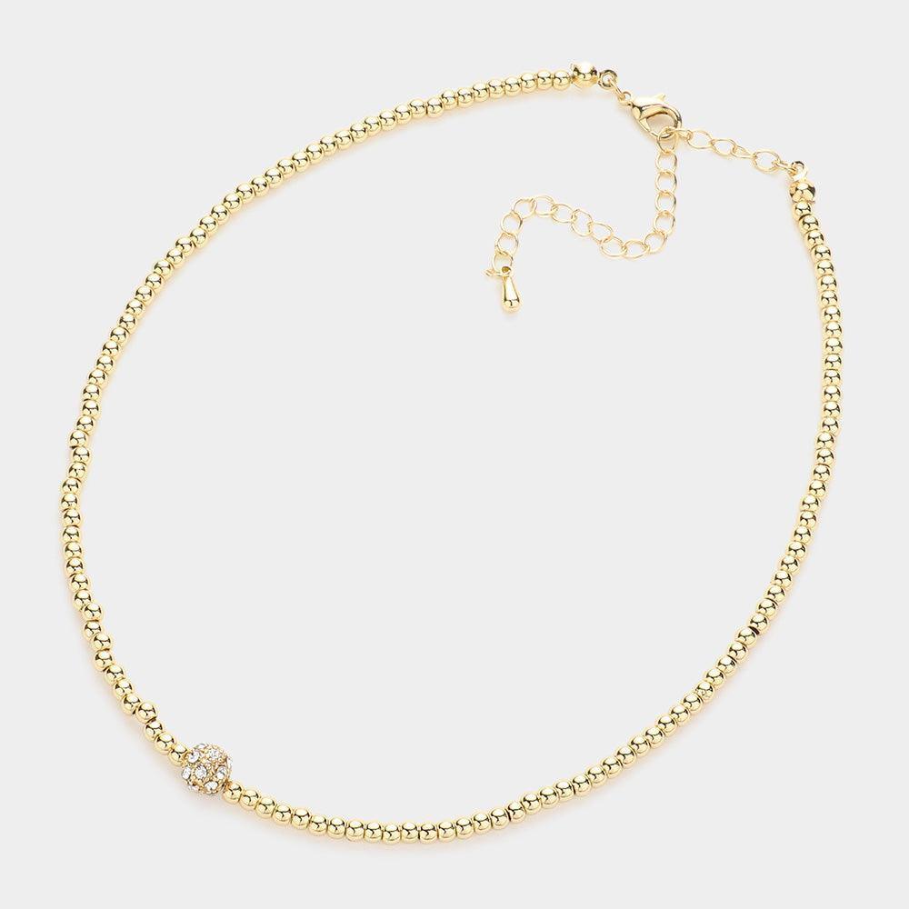 Gold Rhinestone Embellished Ball Accented Choker Necklace - Jewelry Store by Erik Rayo
