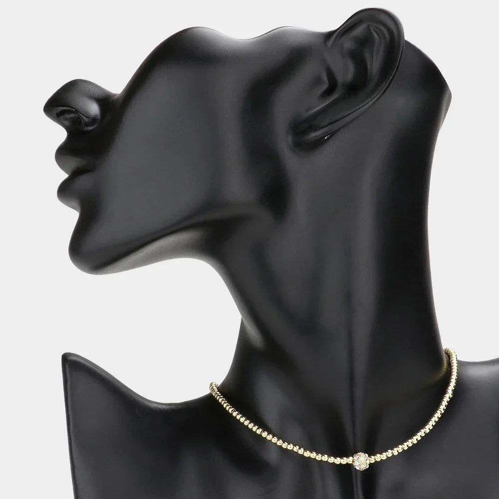 Gold Rhinestone Embellished Ball Accented Choker Necklace - Jewelry Store by Erik Rayo