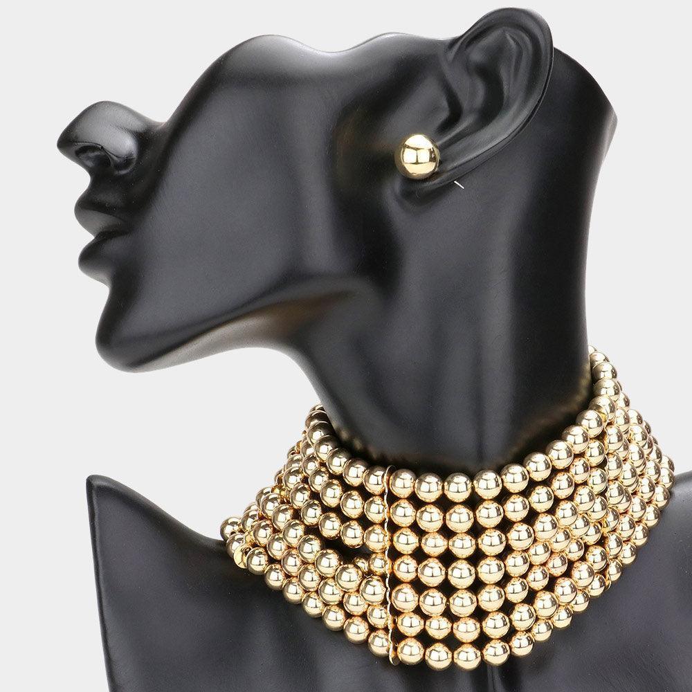 Gold Metal Ball Multi Layered Choker Necklace - Jewelry Store by Erik Rayo